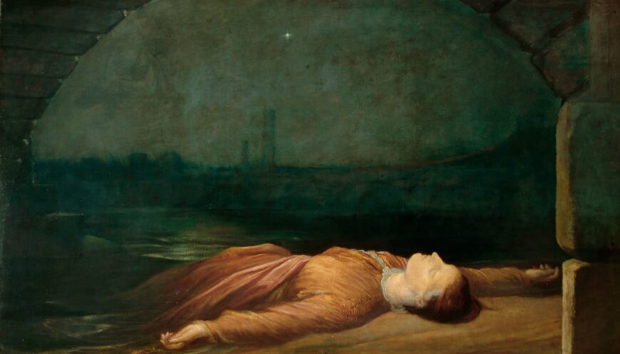 George Frederic Watts RA, Found Drowned, c. 1848–50, oil on canvas, 119.4 x 213.4 cm (Watts Gallery – Artists' Village)