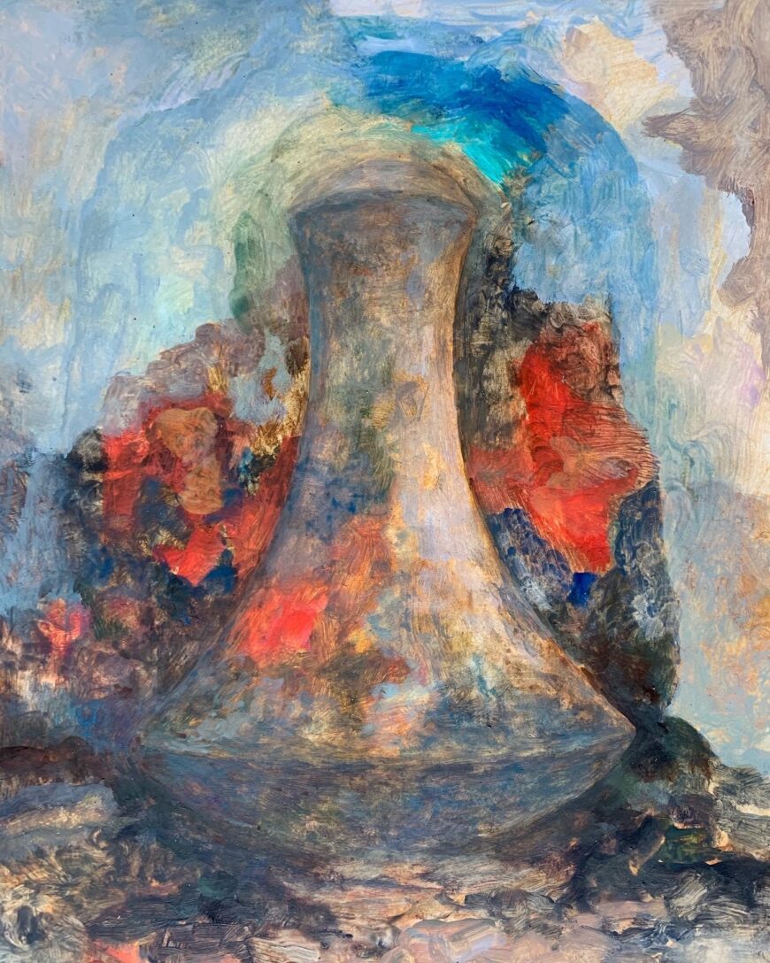 Solomon Robert Nui Enos, Pōhaku Ku‘i ‘Ai 3, 2021, oil on bristol board, 9 x 12 inches (private collection) © Solomon Robert Nui Enos