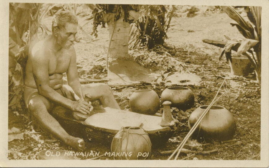 "Old Hawaiian Making Poi," c. 1905–15, postcard (Walter Havighurst Special Collections, Miami University)
