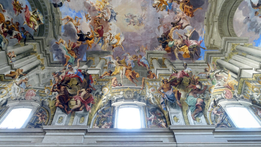 Asia and Africa (detail), Andrea Pozzo, Glorification of Saint Ignatius, 1691–94, fresco, nave vaulting, Sant'Ignazio, Rome