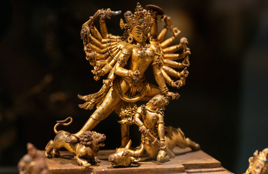 Durga Killing the Buffalo Demon (Durga Mahisasuramardini), 12th–13th century, gilt copper alloy (Rubin Museum of Himalayan Art, New York)