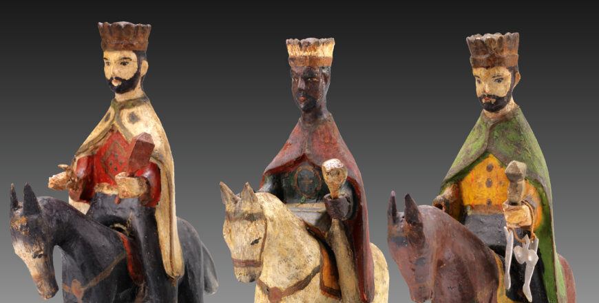 Left to right: Gaspar, Melchior, and Balthazar (detail), Cabán group, Los Reyes Magos, c. 1875–1900, carved and painted wood with metal and string, 20.7 x 30.3 x 15.3 cm (Smithsonian American Art Museum, Washington, D.C.)