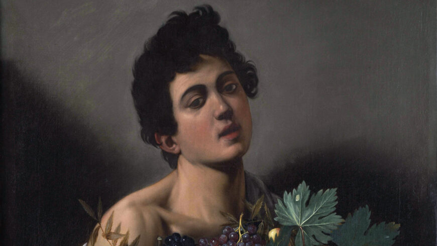 Boy (detail), Caravaggio, Boy with a Basket of Fruit, c. 1593–95, oil on canvas, 70 x 67 cm (Borghese Gallery, Rome)