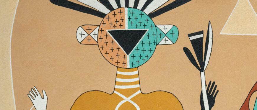 Pablita Velarde (Tse Tsan), <em>Awataba Kiva Mural</em>, 1981, mineral pigments on board, 111.8 x 91.4 cm (Crystal Bridges Museum of American Art, Bentonville) © estate of Pablita Velarde