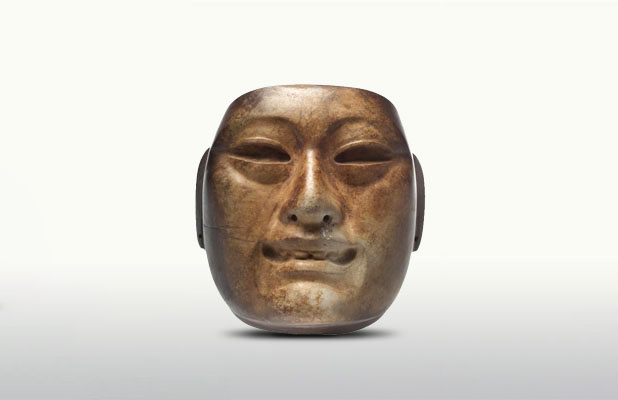 Mask from Río Pesquero, Veracruz, c. 900–400 B.C.E., jadeite, 13.7 x 12 x 8 cm (Museo de Antropología de Xalapa)