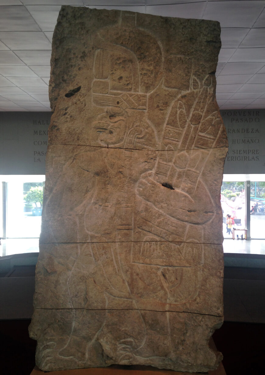Xoc petroglyph, c. 1200–600 B.C.E. (Chiapas, Mexico), limestone, 2.2 m high (Regional Museum of Anthropology and History of Chiapas; photo: Jill Mollenhauer, CC BY-NC-SA 2.0)