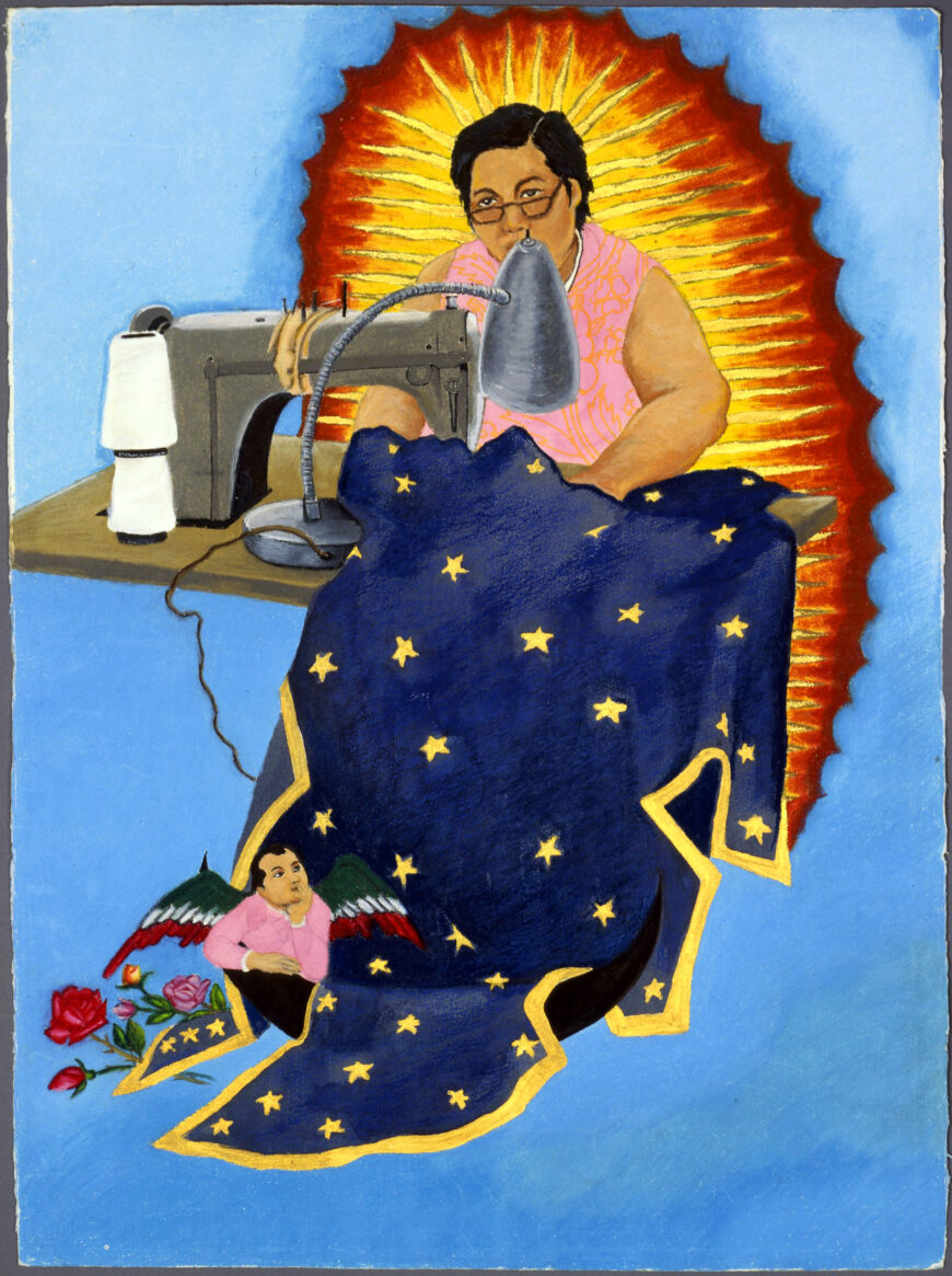 Yolanda López, "Margaret F. Stewart: Our Lady of Guadalupe," from the Guadalupe Triptych, 1978, oil pastel and paint on paper, 30 x 22 inches © 1978 Yolanda López