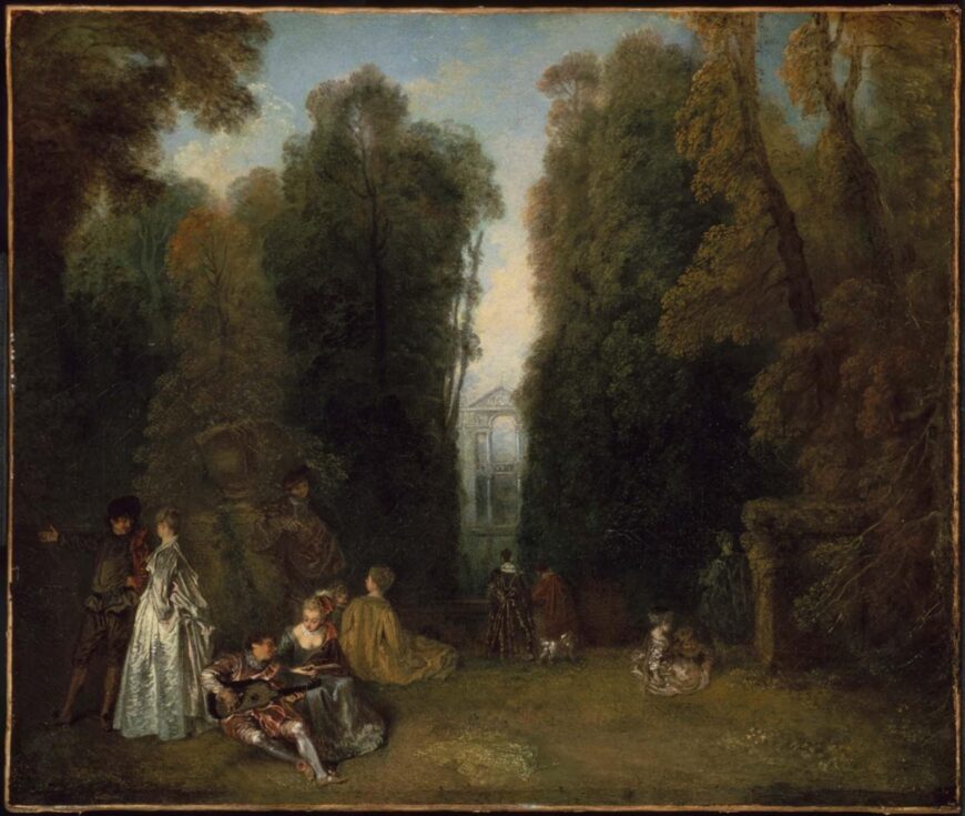 Antoine Watteau, La Perspective (View through the Trees in the Park of Pierre Crozat), c. 1715, oil on canvas, 46.7 x 55.3 cm (Museum of Fine Arts, Boston)