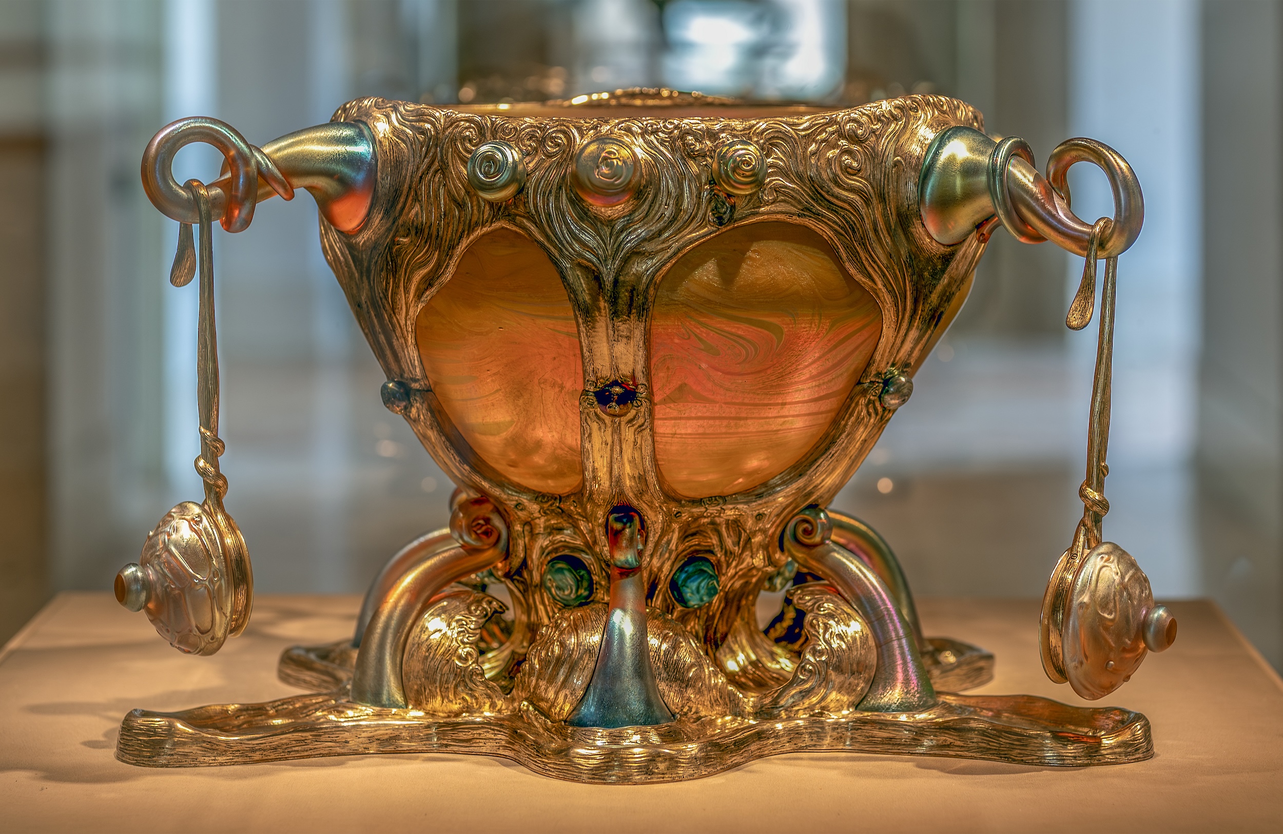 Louis Comfort Tiffany, Punch Bowl with Three Ladles