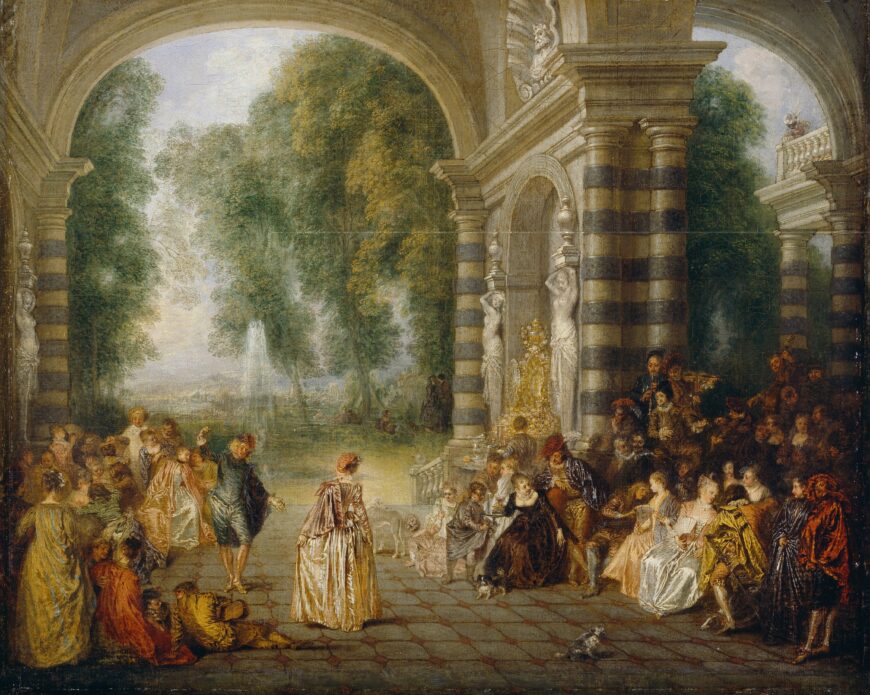 Antoine Watteau, The Pleasures of the Ball (Les Plaisirs du Bal), c. 1715–17, oil on canvas, 65.2 x 52.5 cm, DP156 (Dulwich Picture Gallery, London)