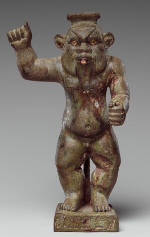 Bes-image of the god Hor-Asha-Khet, 4th–2nd century B.C.E., bronze, gold, electrum, auriferous-silver, copper and copper-alloy inlays, 16.8 x 9.6 x 5.7 cm (The Metropolitan Museum of Art, New York)