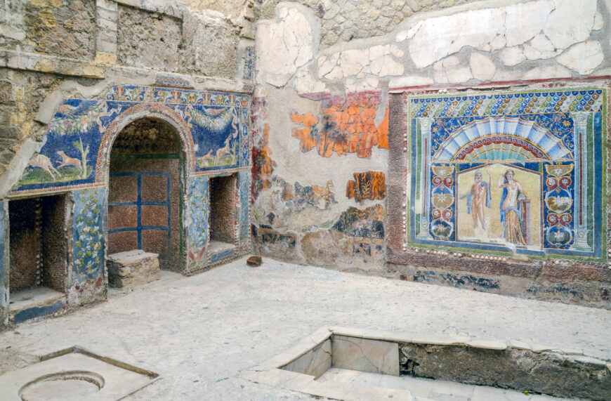 Nymphaeum at left, before 79 C.E., mosaic, garden of the House of Neptune and Amphitrite, Herculaneum (photo: Carole Raddato, CC BY-SA 2.0)