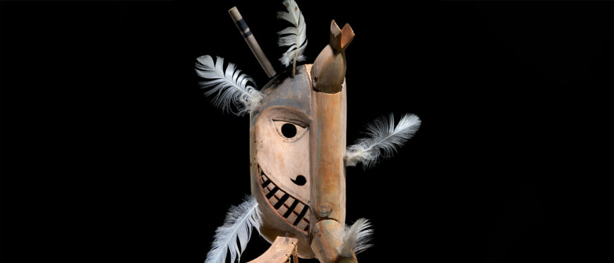 Yup'ik mask, c. 1910 (Good News Bay, Alaska), driftwood, baleen, feathers, paint, cotton twine, 49 x 39 cm (National Museum of the American Indian, Washington, D.C.)