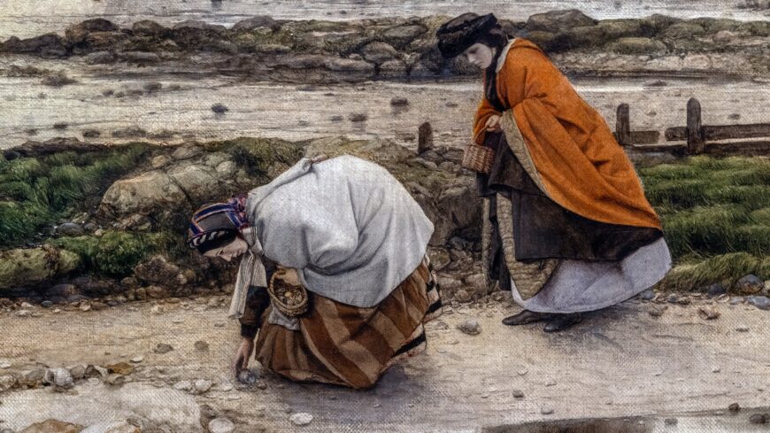Figures collecting shells (detail), William Dyce, Pegwell Bay, Kent - a Recollection of October 5th 1858, c. 1858–60, oil on canvas, 63.5 x 88.9 cm (Tate, London; photo: Steven Zucker, CC BY-NC-SA 2.0)