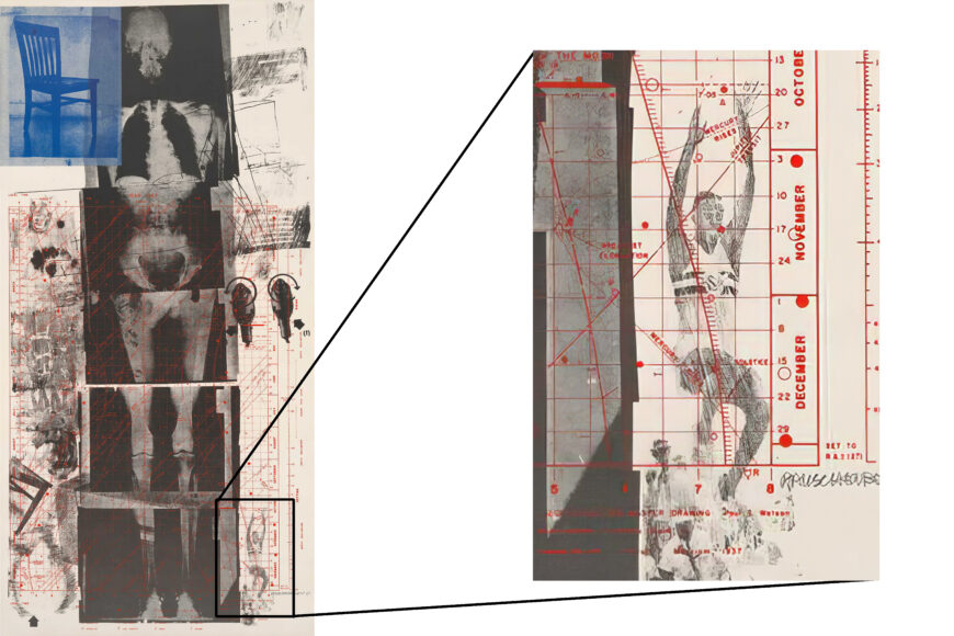 Basketball player in the margin (detail), Robert Rauschenberg, Booster, 1967, lithograph and screen print, 181.7 x 89.3 cm, printed by Gemini G.E.L., Los Angeles (The Museum of Modern Art, New York) © Robert Rauschenberg Foundation