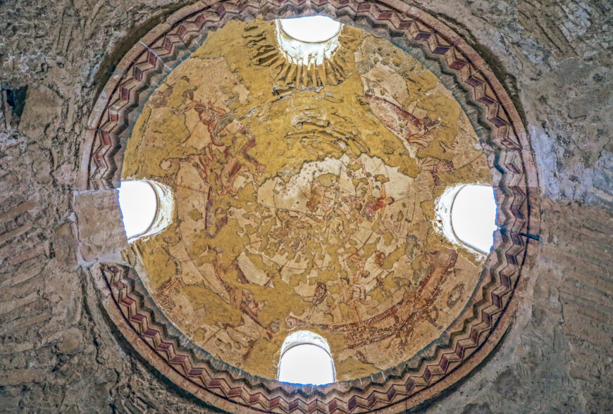 Astronomical chart, fresco on the underside of the dome of the caldarium, Quṣayr ʿAmra, Jordan, 723–744 C.E. (Umayyad), stone masonry, interior decorated with wall frescoes and mosaic floors, patron: the prince al-Walid ibn Yazid ibn ʿAbd al-Malik (photo: Steve Welsh/Manar al-Athar)