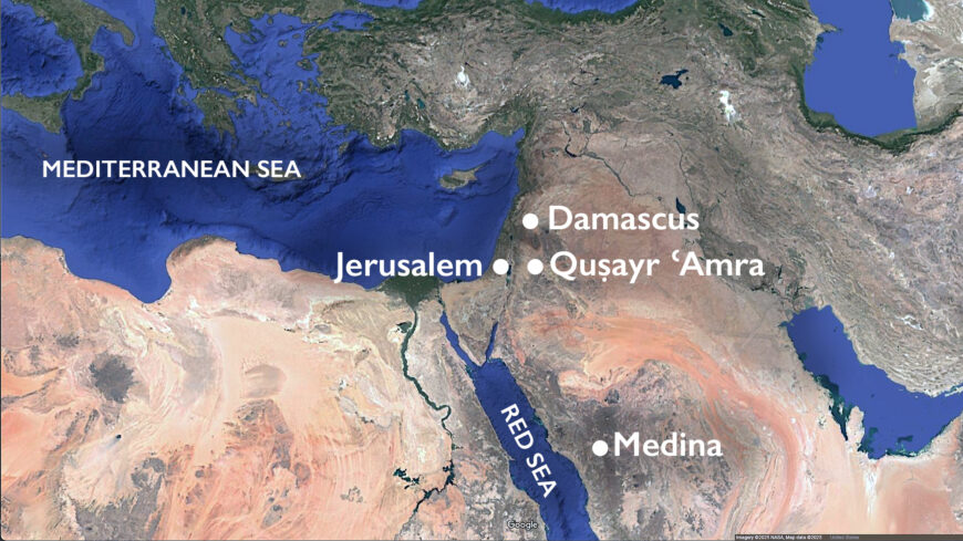 Map showing location of Quṣayr ʿAmra (underlying map © Google)