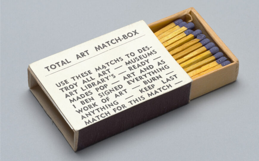 Ben Vautier, Total Art Match-Box, c. 1965, matchbox and matches, with offset label, 3.8 x 5.2 x 1.3 cm (The Museum of Modern Art, New York) © Ben Vautier