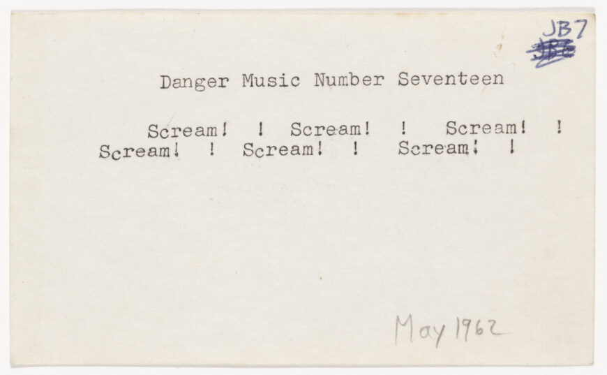 Dick Higgins, Danger Music Number Seventeen, 1962, mimeograph and ballpoint pen on cardstock, 7.5 x 12.7 cm (The Museum of Modern Art, New York) © Dick Higgins