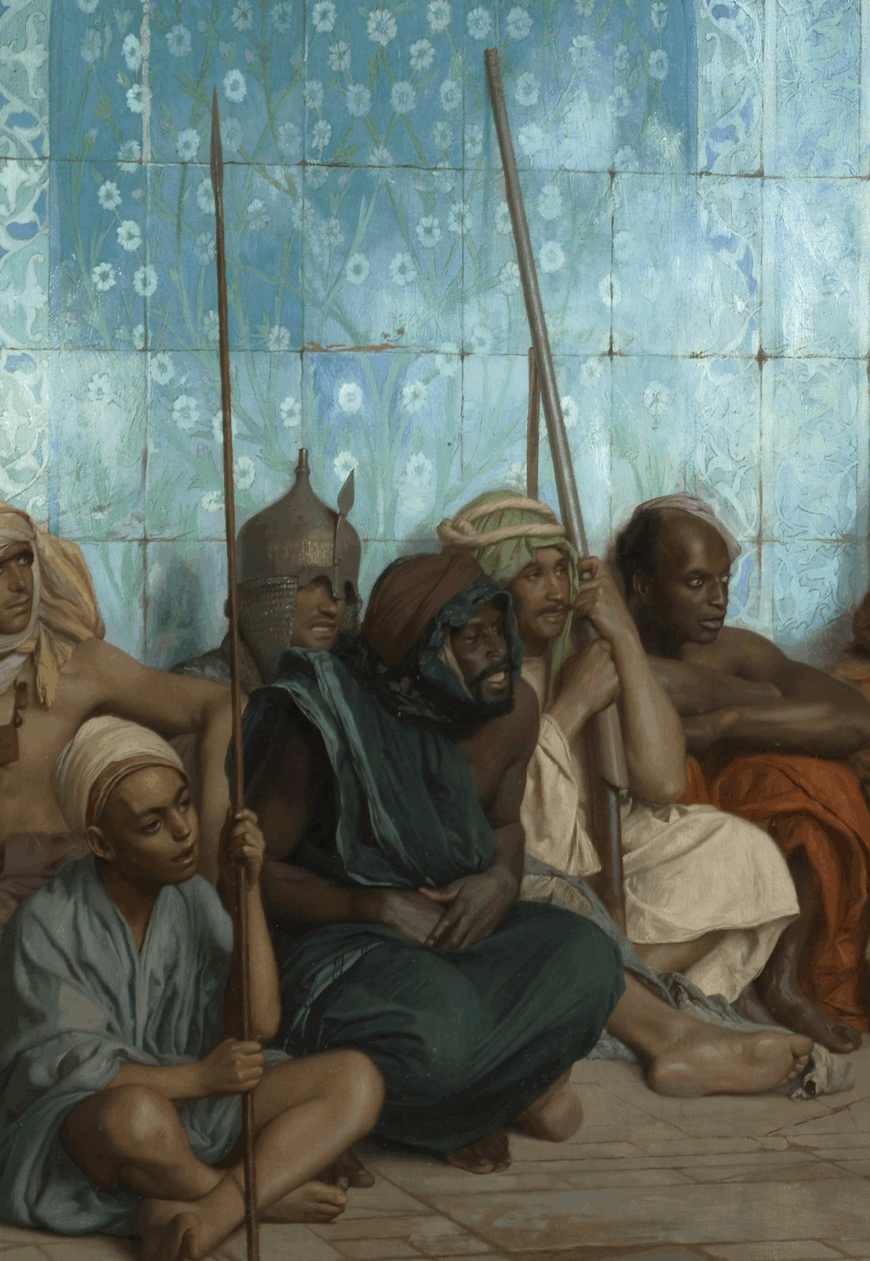 Seated men (detail), The Snake Charmer, c. 1879, oil on canvas, 82.2 x 121 cm (Sterling and Francine Clark Art Institute, Williamstown)