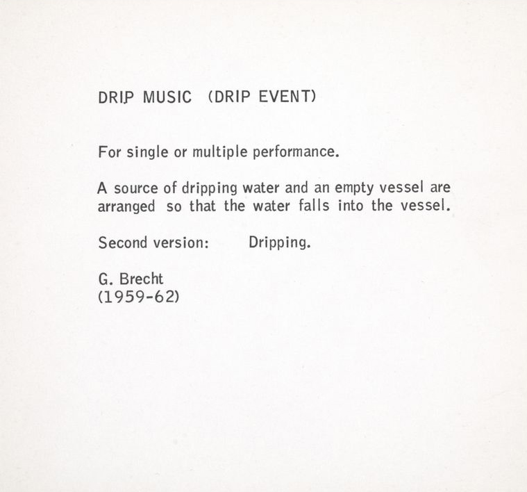 George Brecht, Drip Music (Drip Event), 1959–62, offset print (Getty Research Institute, Los Angeles, Jean Brown Papers, 890164, box 127) © George Brecht