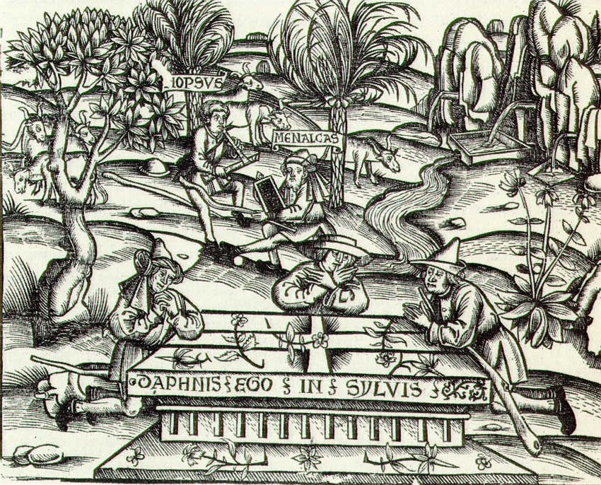 Sebastian Brandt, "Daphnis ego in sylvis" from Publiij Virgiliiij Maronis Opera, published 1502 by J. Grieninger, woodcut (University of Heidelberg)