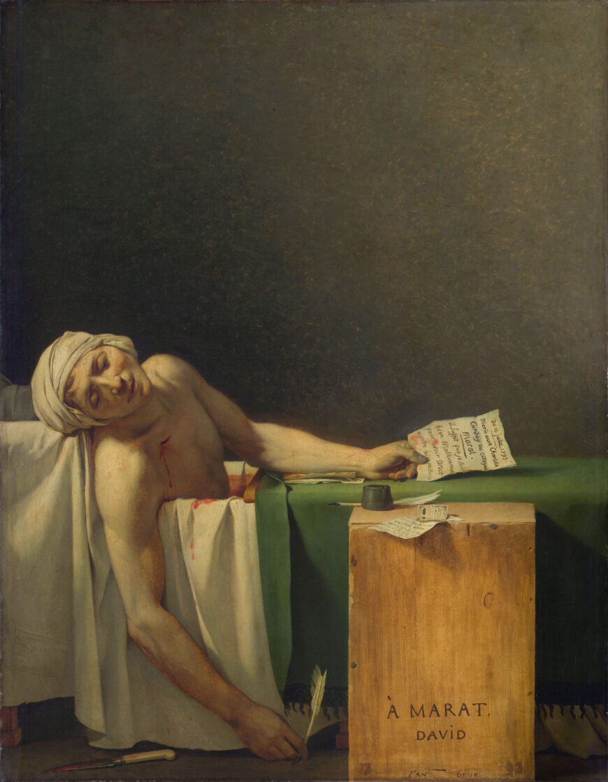 Jacques-Louis David, Death of Marat, 1793, oil on canvas, 165 x 128 cm (Royal Museum of Fine Arts, Brussels)