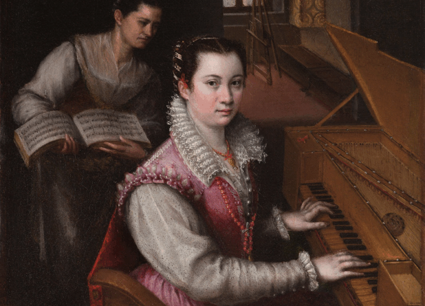 Lavinia with chaperone (detail), Lavinia Fontana, Self-Portrait at the Spinet, 1577, oil on canvas, 27 x 24 cm (Accademia Nazionale di San Luca, Rome)