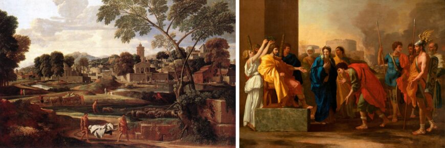 Left: Nicolas Poussin, The Funeral of Phocion, 1648, oil on canvas, 117.5 x 178 cm (National Museum Cardiff); right: Nicolas Poussin, The Continence of Scipio, 1640, oil on canvas, 163.5 x 114.5 cm (Pushkin Museum, Moscow)