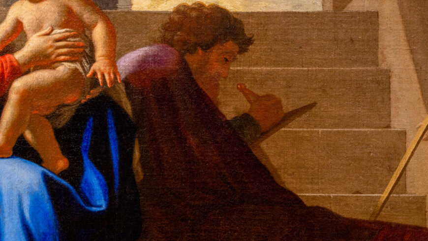 Joseph (detail), Nicolas Poussin, The Holy Family on the Steps, 1648, oil on canvas, 73.3 x 105.8 cm (Cleveland Museum of Art; photo: Steven Zucker, CC BY-NC-SA 4.0)